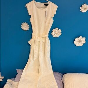 J. Crew Elegant White Linen Jumpsuit with Tie